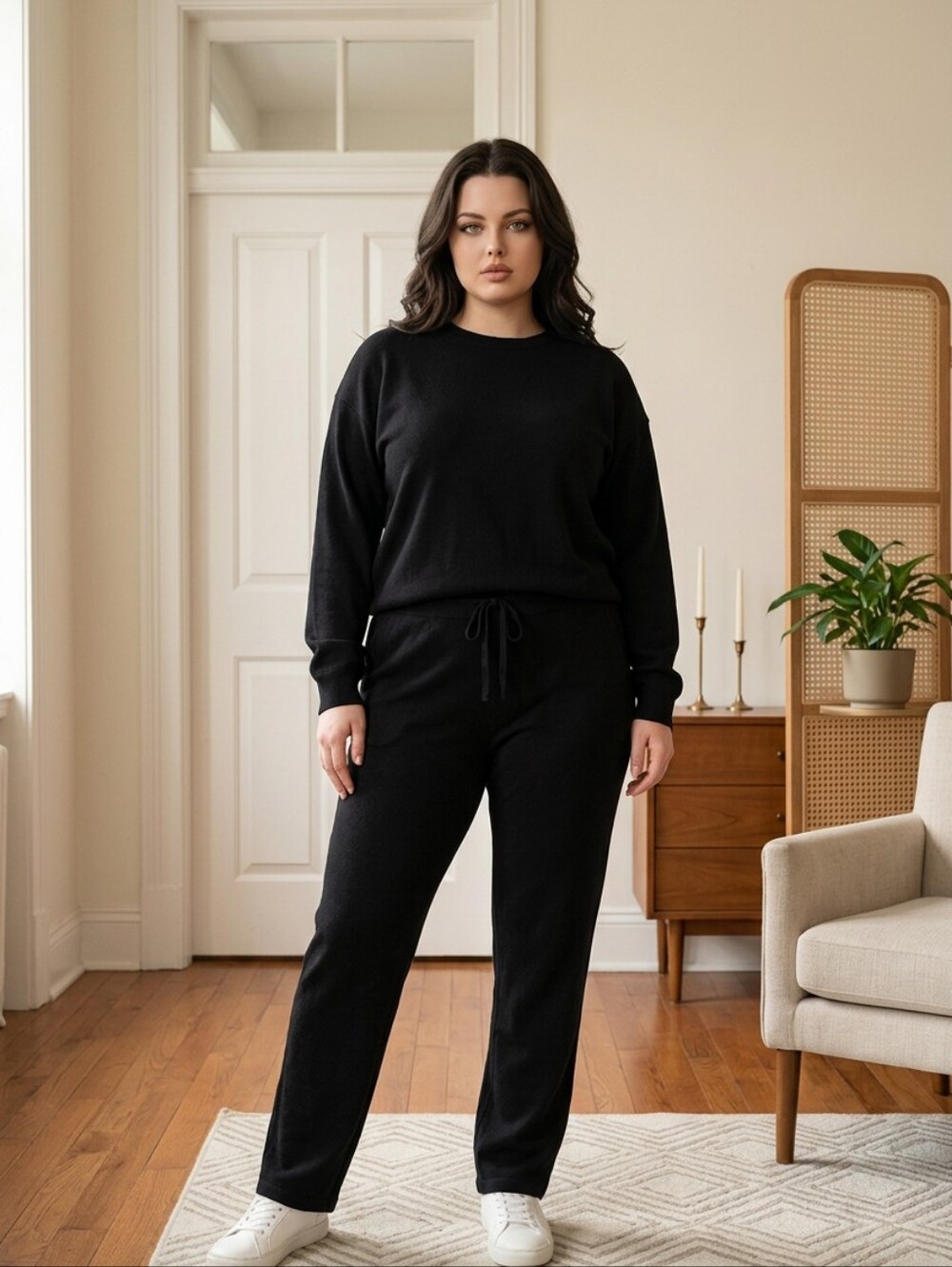 Athletic Works Black Pull-On Lounge Pants Elastic Drawstring Waist XL(16-18)
